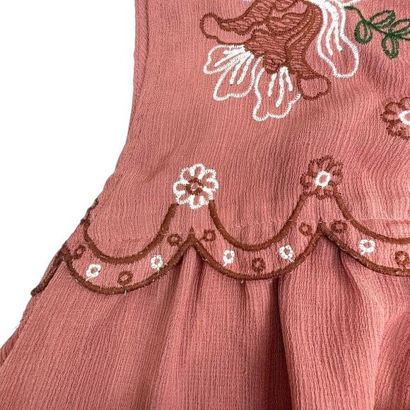 E&M Terra Cotta Embroidered Tie-Front Tank Top Bohemian Boho Crinkle Texture L - Picture 4 of 10